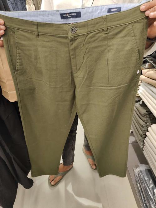 olive slub casual trousers - 21919751 - Standard Image - 0