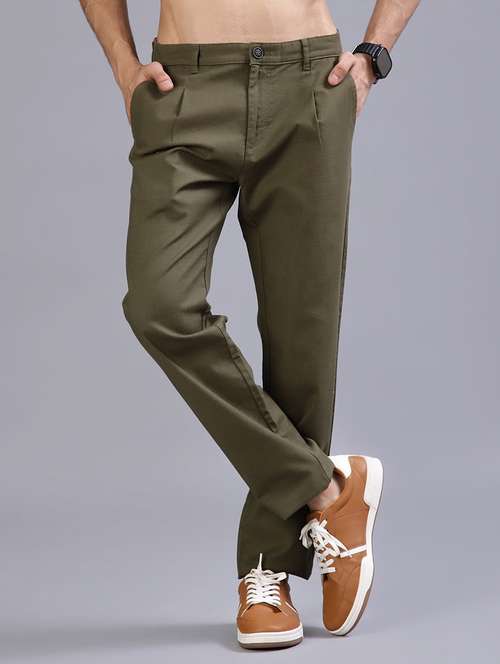 men solid mid rise casual chinos - 21919751 - Standard Image - 0