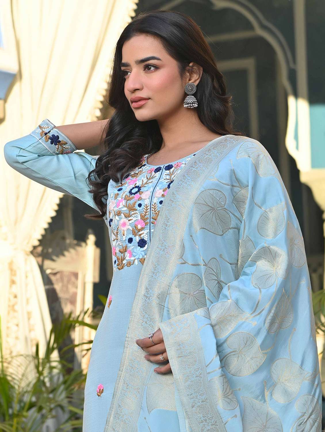 women three quarter sleeve kurta pant with dupatta set - 21919847 - Standard Image - 3