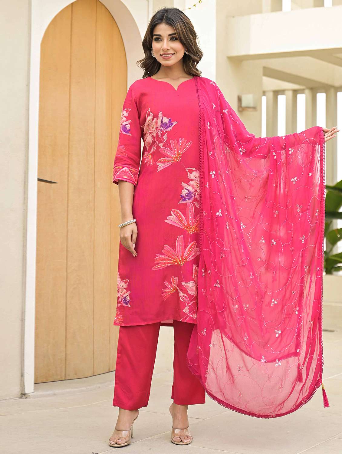 women three quarter sleeve kurta pant with dupatta set - 21919860 -  Standard Image - 5