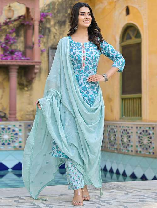 women three quarter sleeve kurta pant with dupatta set - 21919879 -  Standard Image - 0