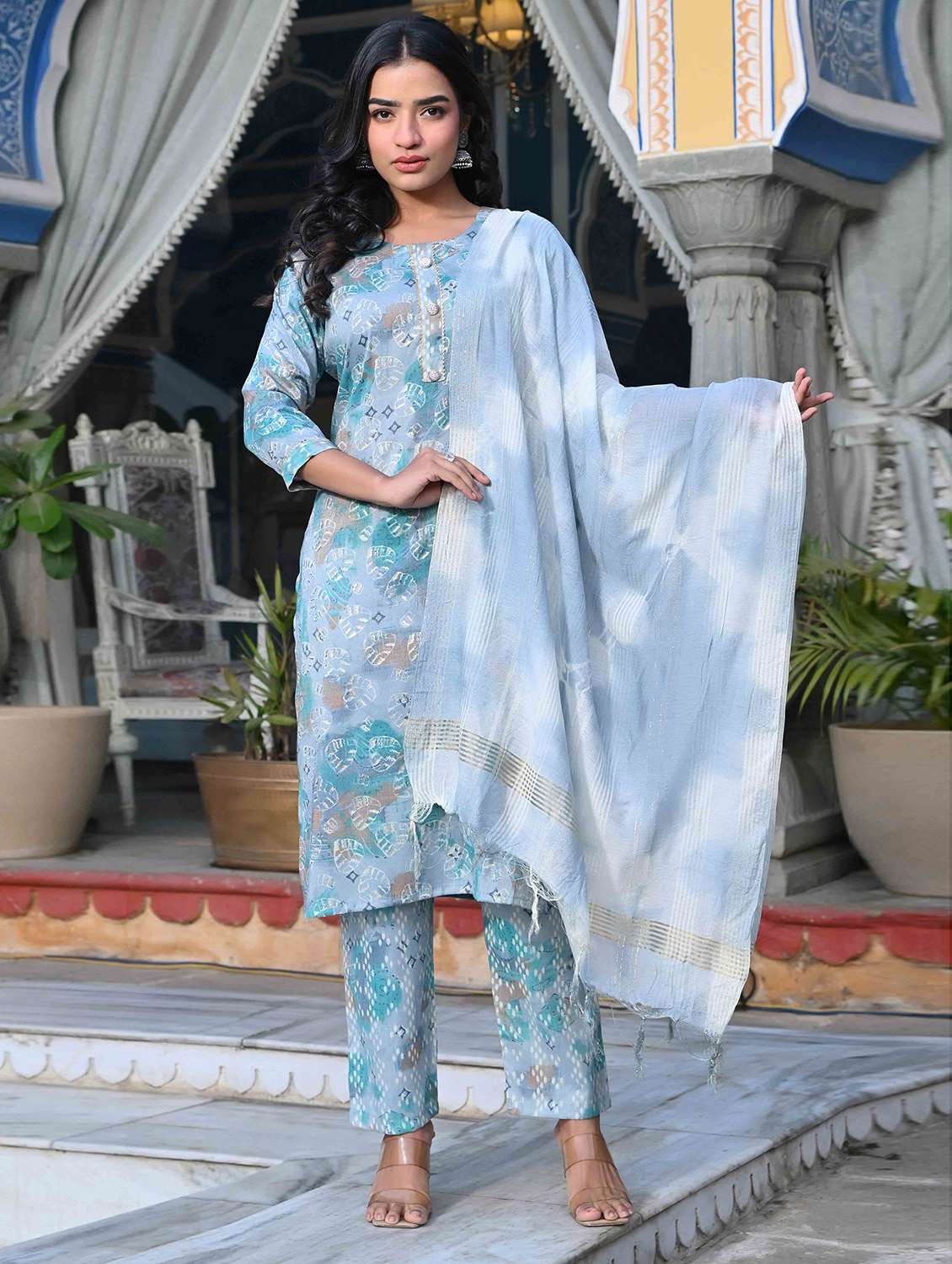 women three quarter sleeve kurta pant with dupatta set - 21919888 -  Zoom Image - 0