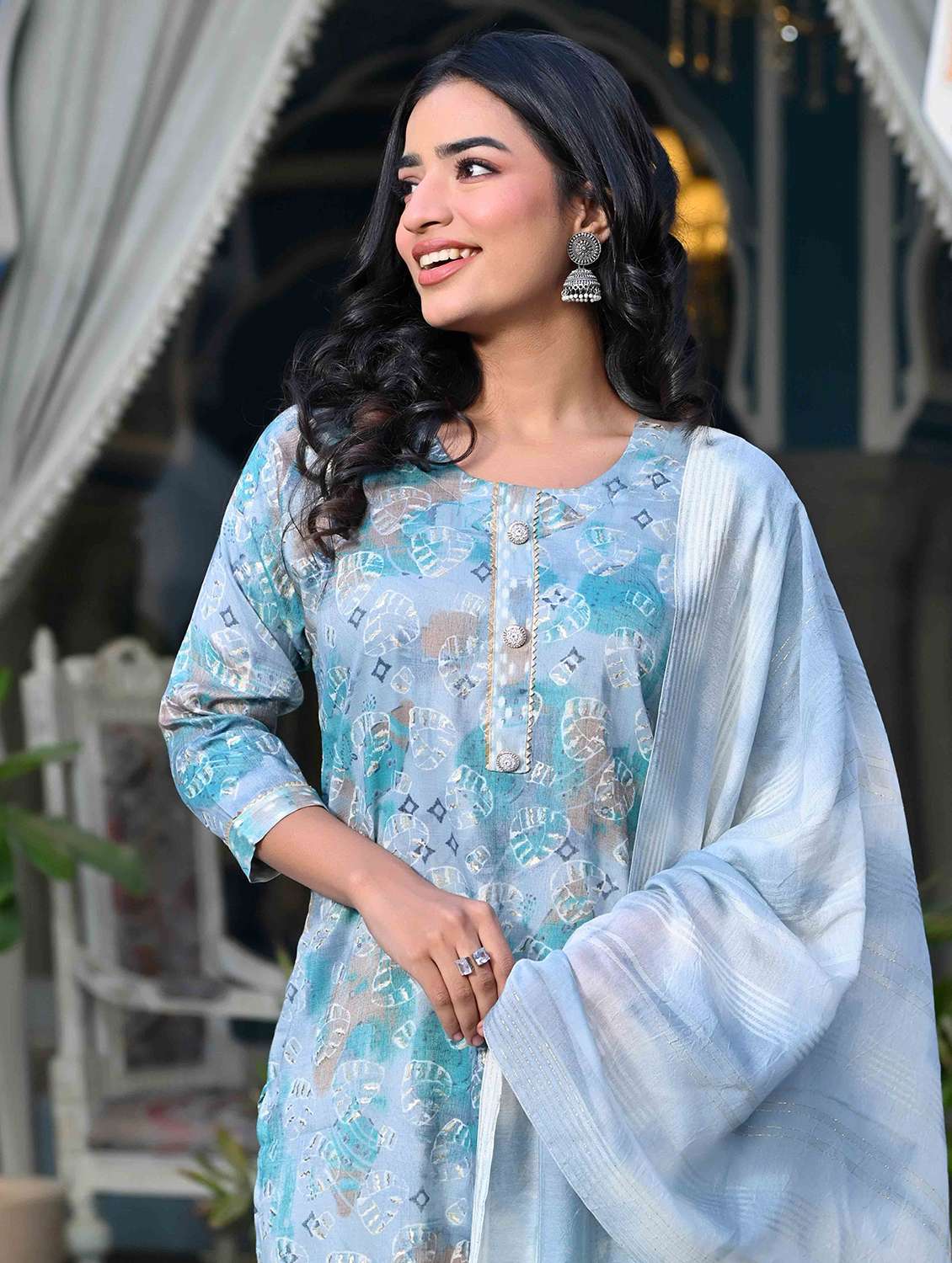 women three quarter sleeve kurta pant with dupatta set - 21919888 - Standard Image - 3