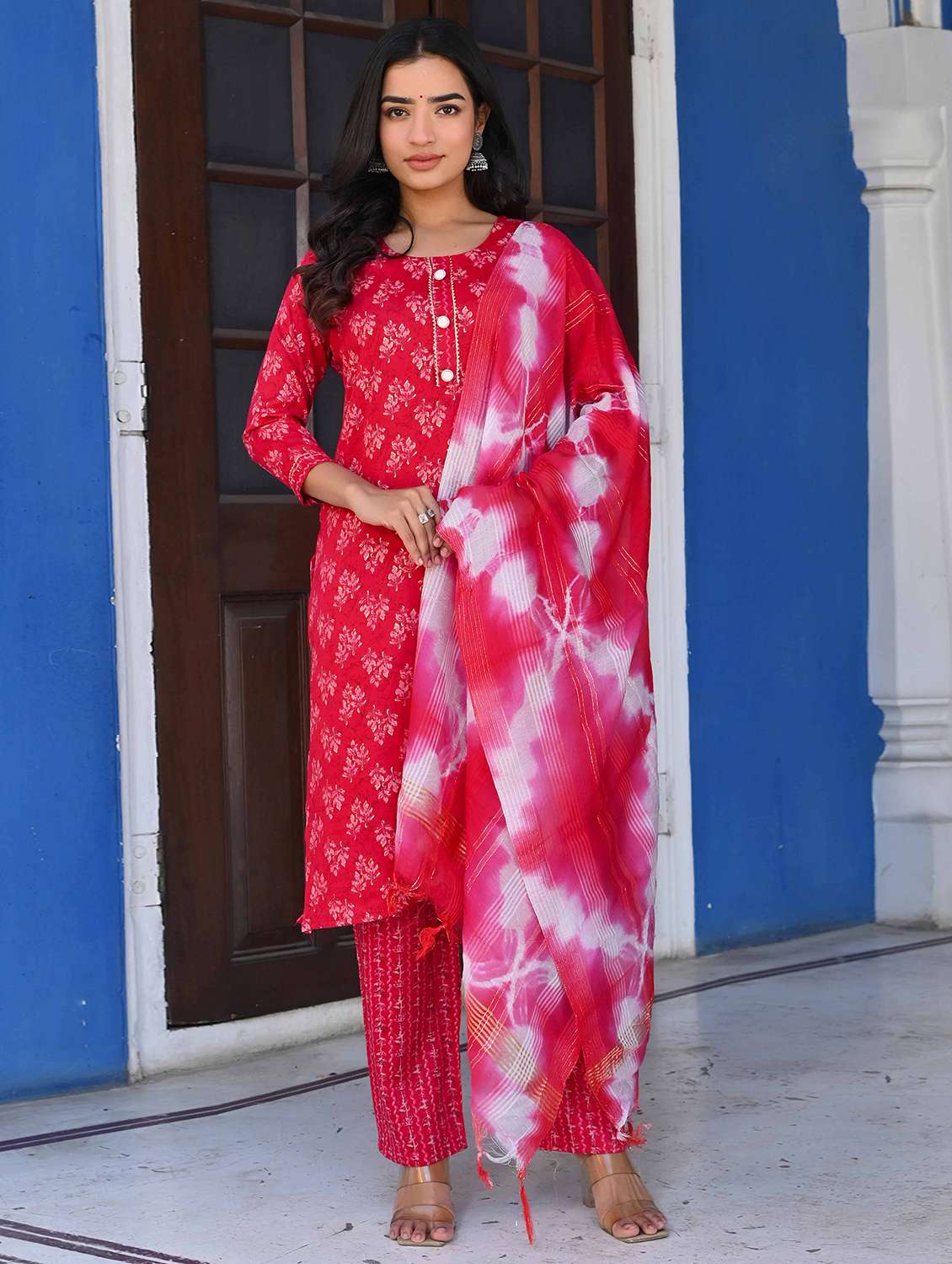 women three quarter sleeve kurta pant with dupatta set - 21919891 -  Zoom Image - 0