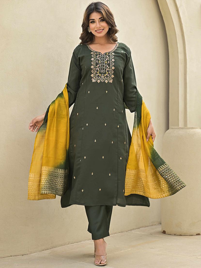 women three quarter sleeve kurta pant with dupatta set - 21919909 -  Zoom Image - 0