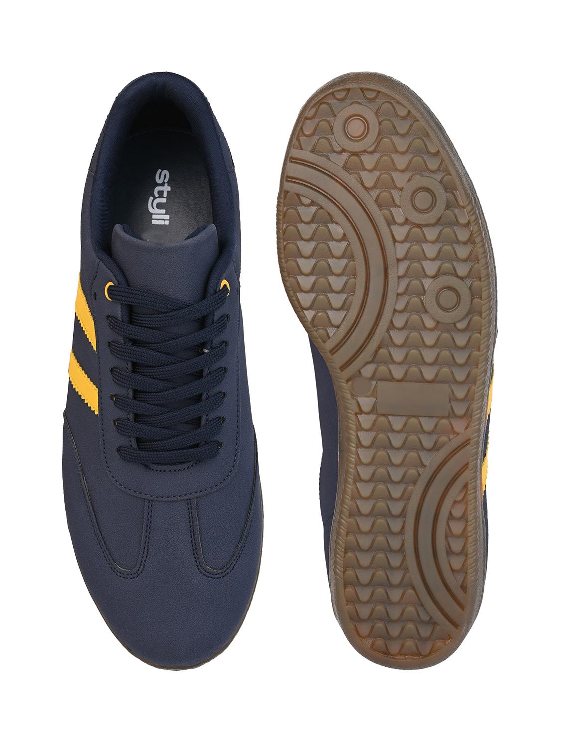men navy blue solid lace up sneaker - 21919911 - Standard Image - 5