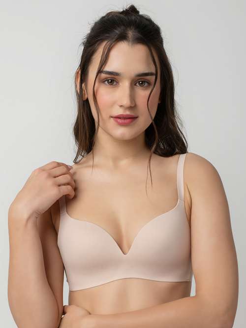 women solid lightly padded plunge bra - 21920152 -  Standard Image - 0