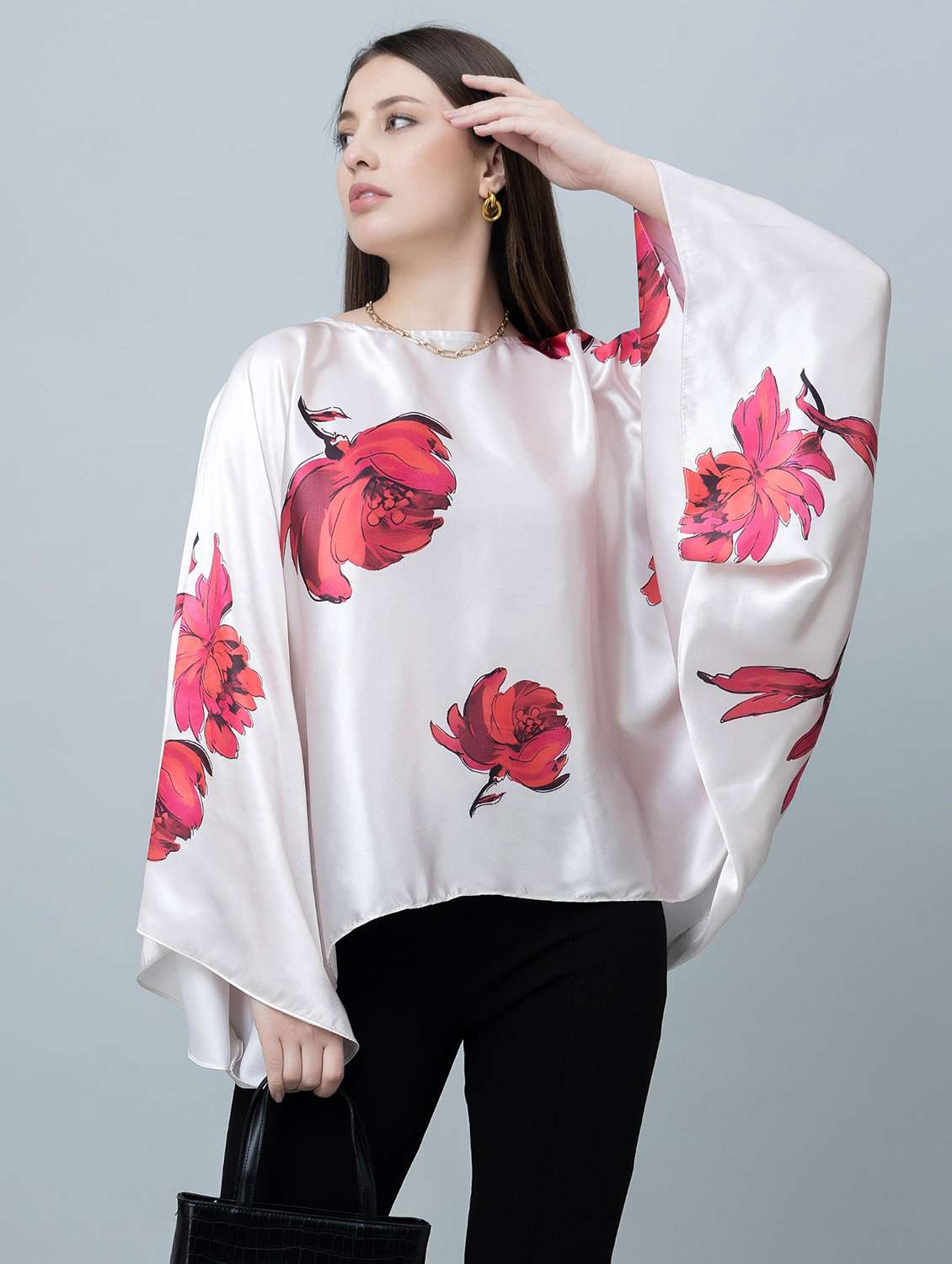 women floral printed kimono sleeves kaftan top