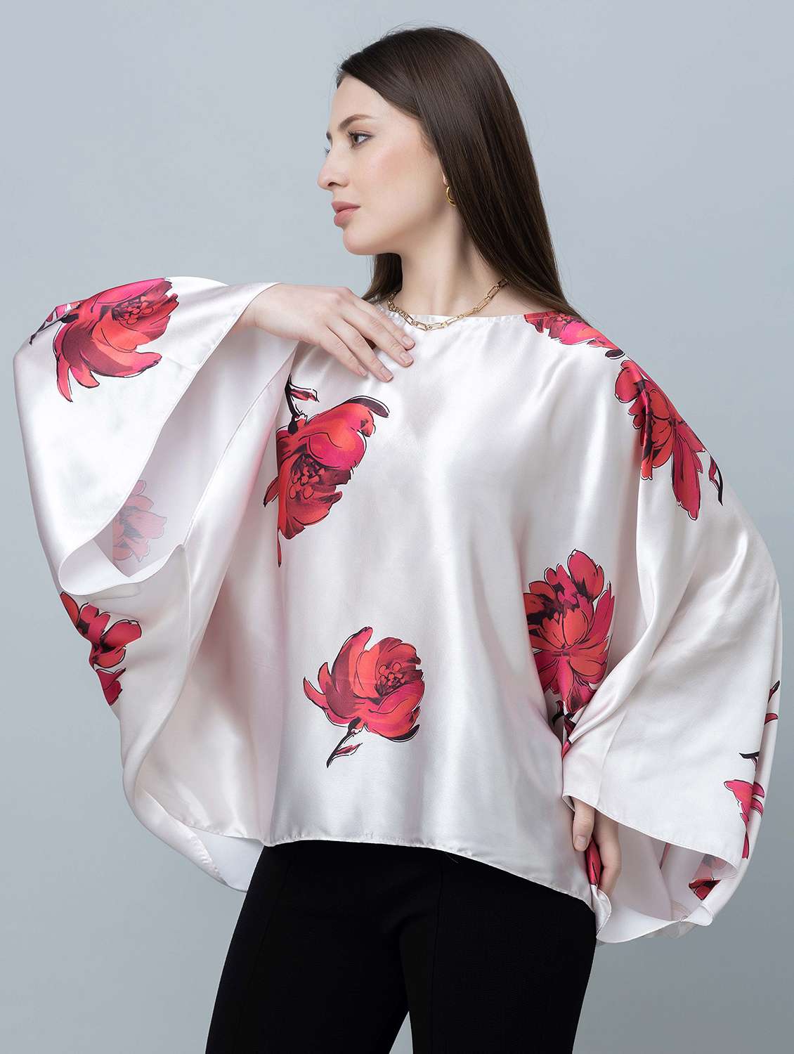 women floral printed kimono sleeves kaftan top - 21920155 -  Standard Image - 3