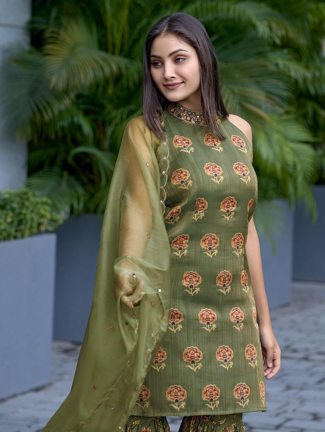 women green floral printed kurta sharara dupatta set - 21920169 - Standard Image - 5