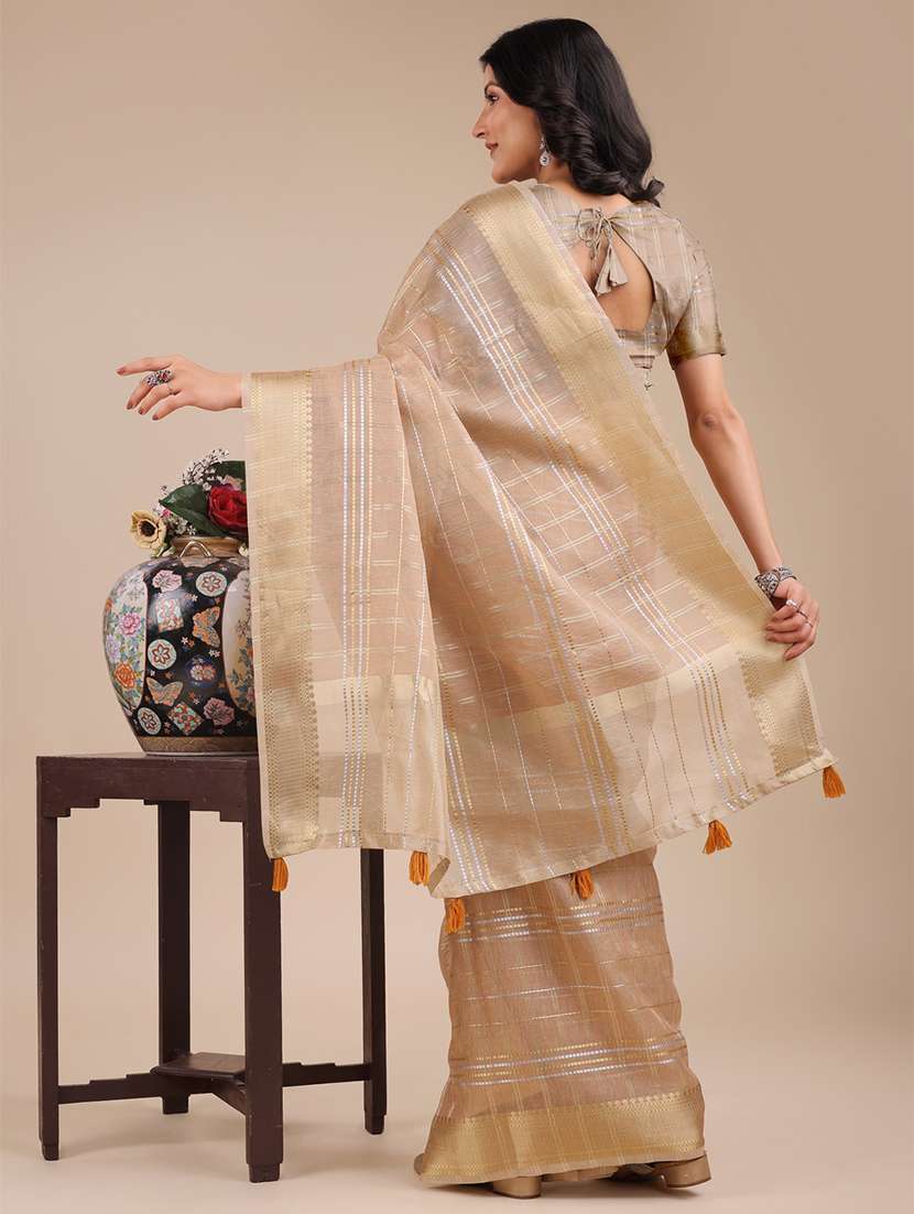 women checkered bordered saree with blouse - 21920317 -  Standard Image - 3