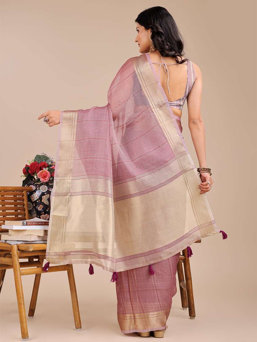 women striped bordered saree with blouse - 21920344 -  Standard Image - 3