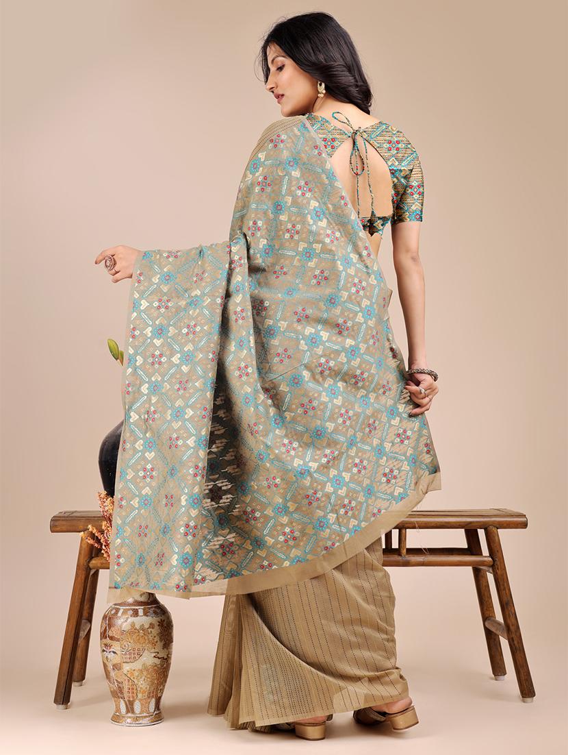 women striped chanderi saree with blouse - 21920365 - Standard Image - 3