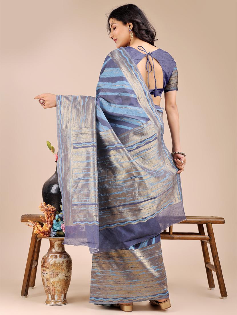 women striped bordered saree with blouse - 21920366 - Standard Image - 3
