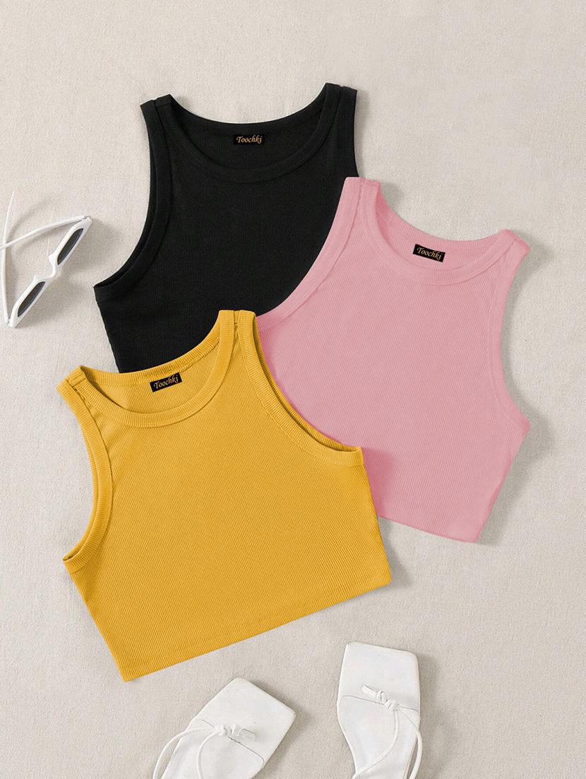 women pack of 3 solid sleeveless tank top
