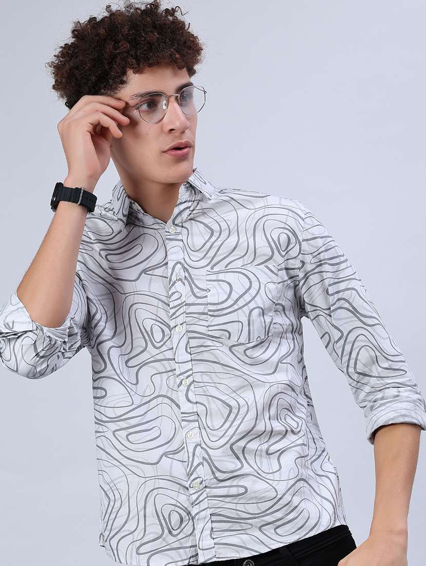 men printed collared long sleeve shirt