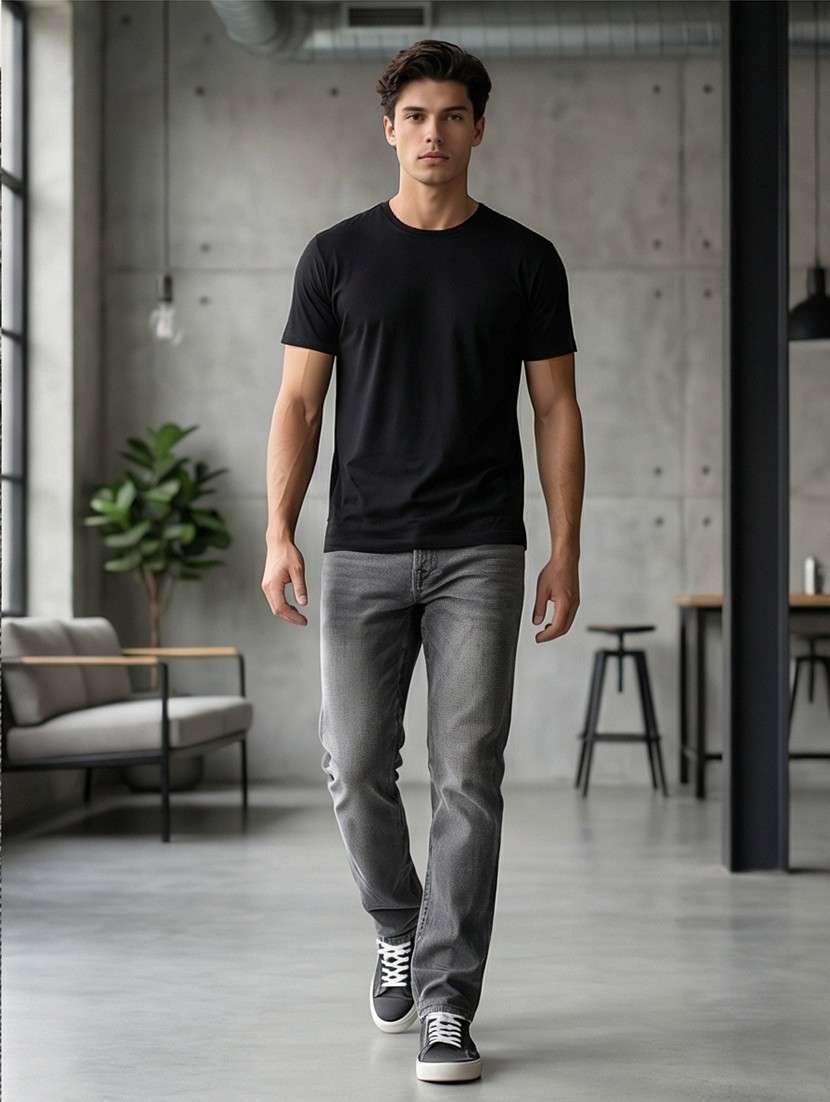 men washed high rise full length tapered jeans - 21922171 -  Standard Image - 3