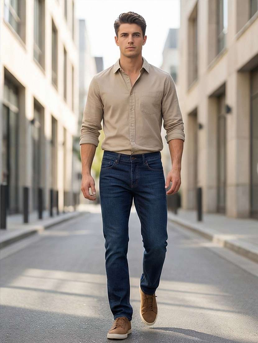 men washed high rise full length tapered jeans - 21922175 -  Standard Image - 3