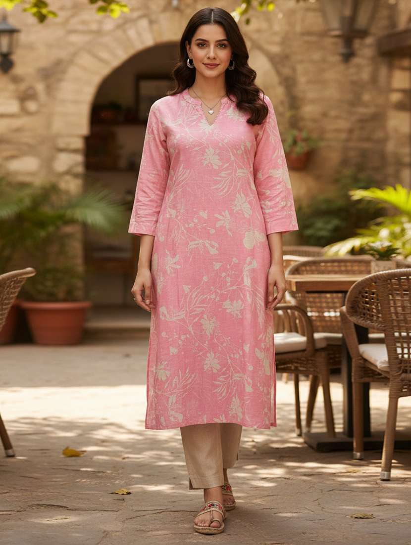 women floral printed three quarter sleeve a-line kurta