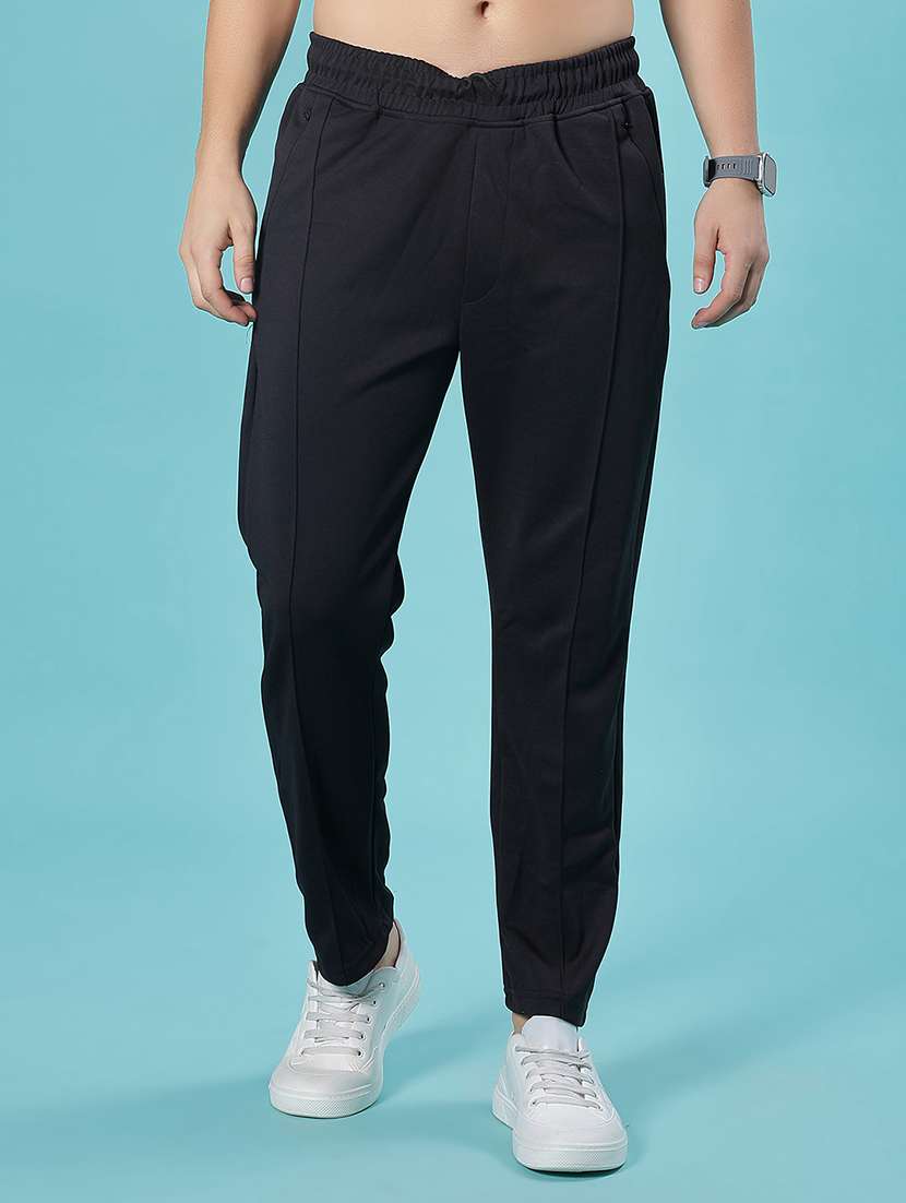 men solid mid rise full length track pant