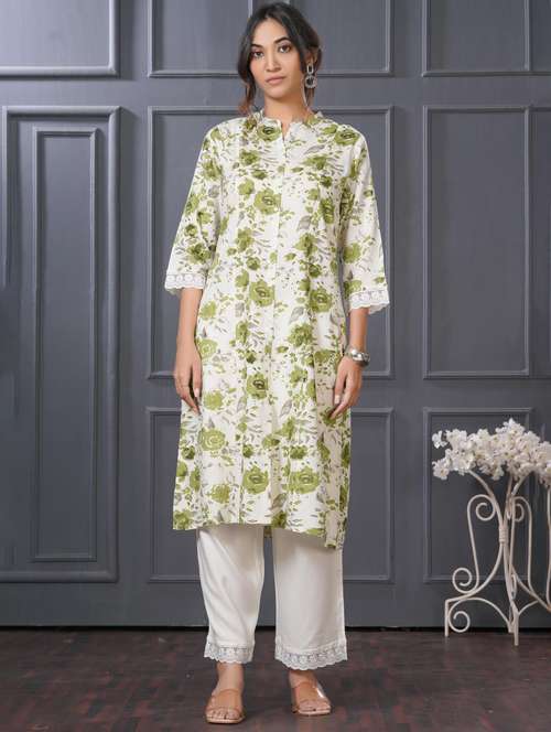 women floral three quarter sleeve kurta palazzo set - 21922351 - Standard Image - 0