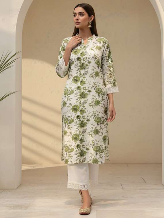 women floral three quarter sleeve kurta palazzo set - 21922351 -  Standard Image - 3
