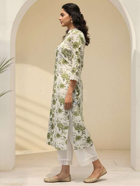 women floral three quarter sleeve kurta palazzo set - 21922351 -  Standard Image - 5