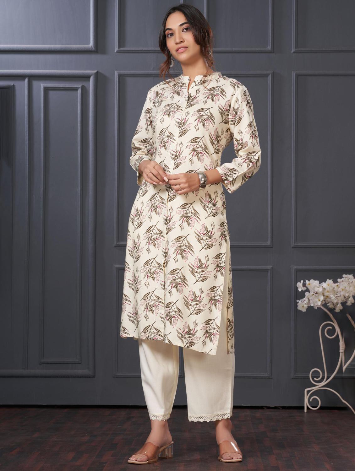 women printed three quarter sleeve kurta palazzo set