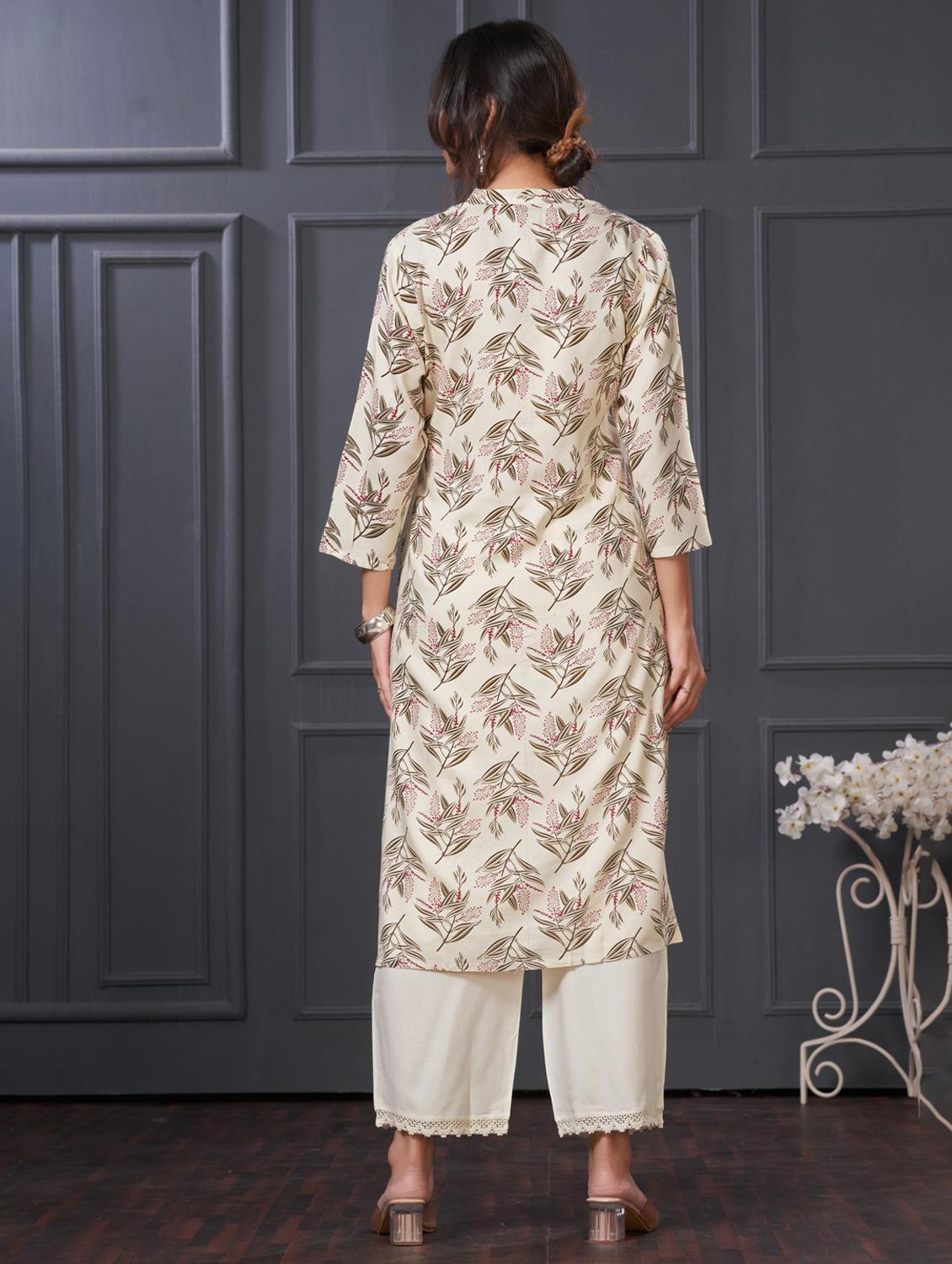 women printed three quarter sleeve kurta palazzo set - 21922352 - Standard Image - 3