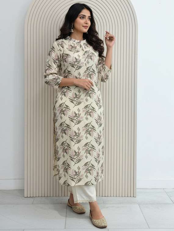 women printed three quarter sleeve kurta palazzo set - 21922352 -  Standard Image - 3