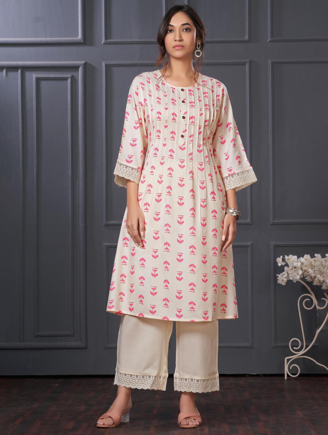 women three quarter sleeve kurta palazzo set - 21922354 -  Zoom Image - 0