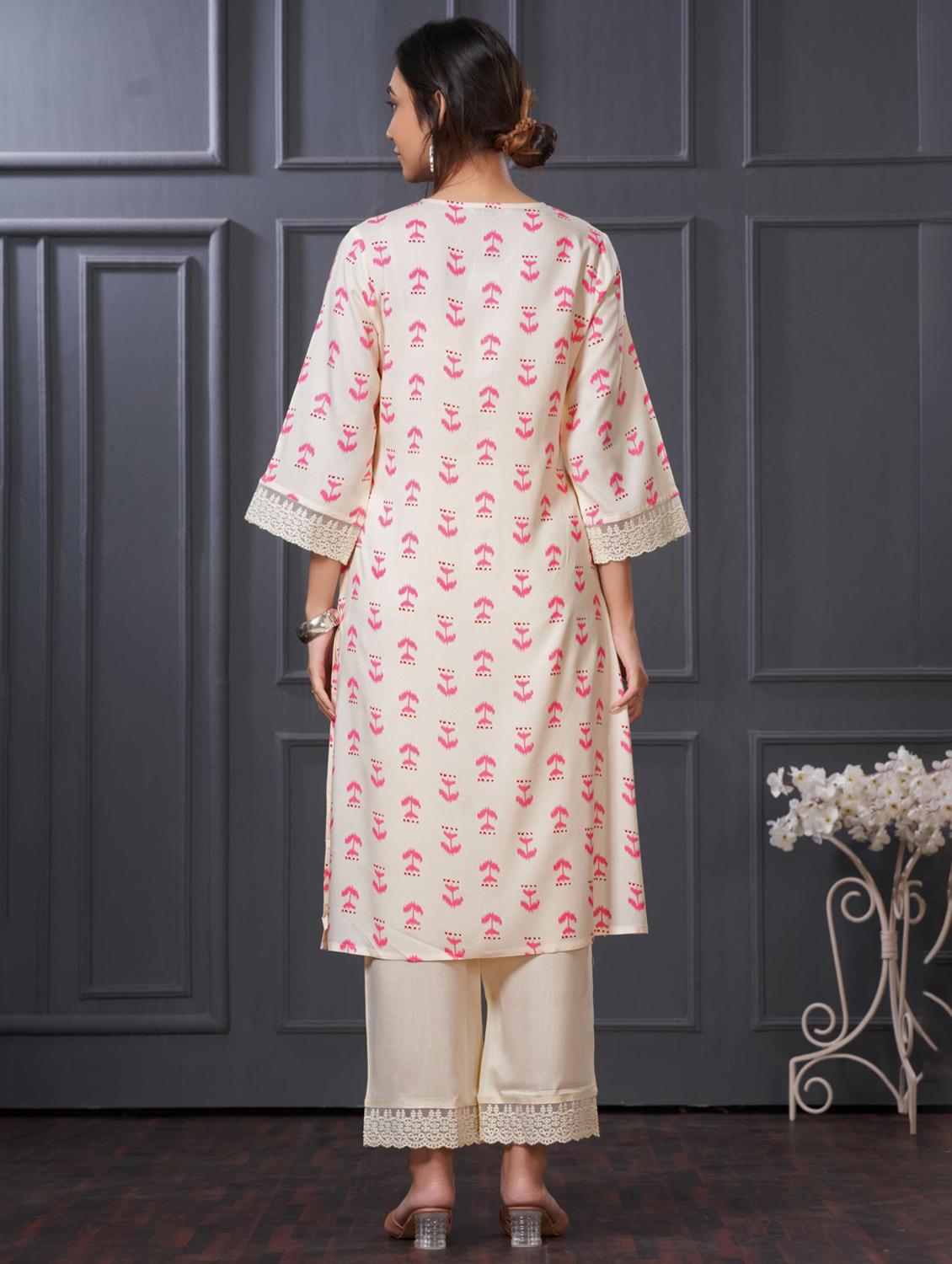 women three quarter sleeve kurta palazzo set - 21922354 - Standard Image - 3