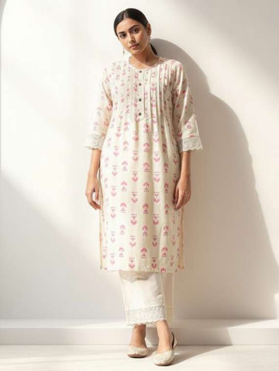 women three quarter sleeve kurta palazzo set - 21922354 -  Standard Image - 3