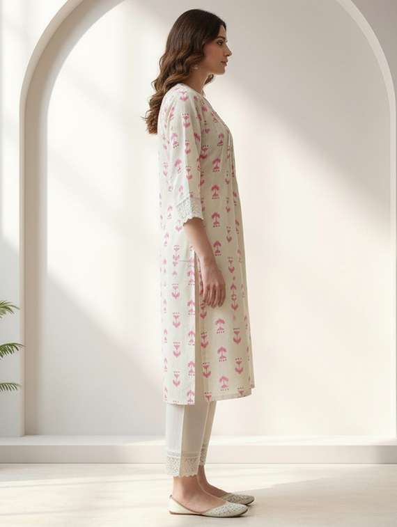 women three quarter sleeve kurta palazzo set - 21922354 -  Standard Image - 5