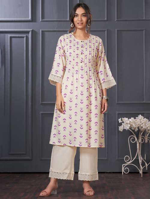 women three quarter sleeve kurta palazzo set - 21922355 -  Standard Image - 0