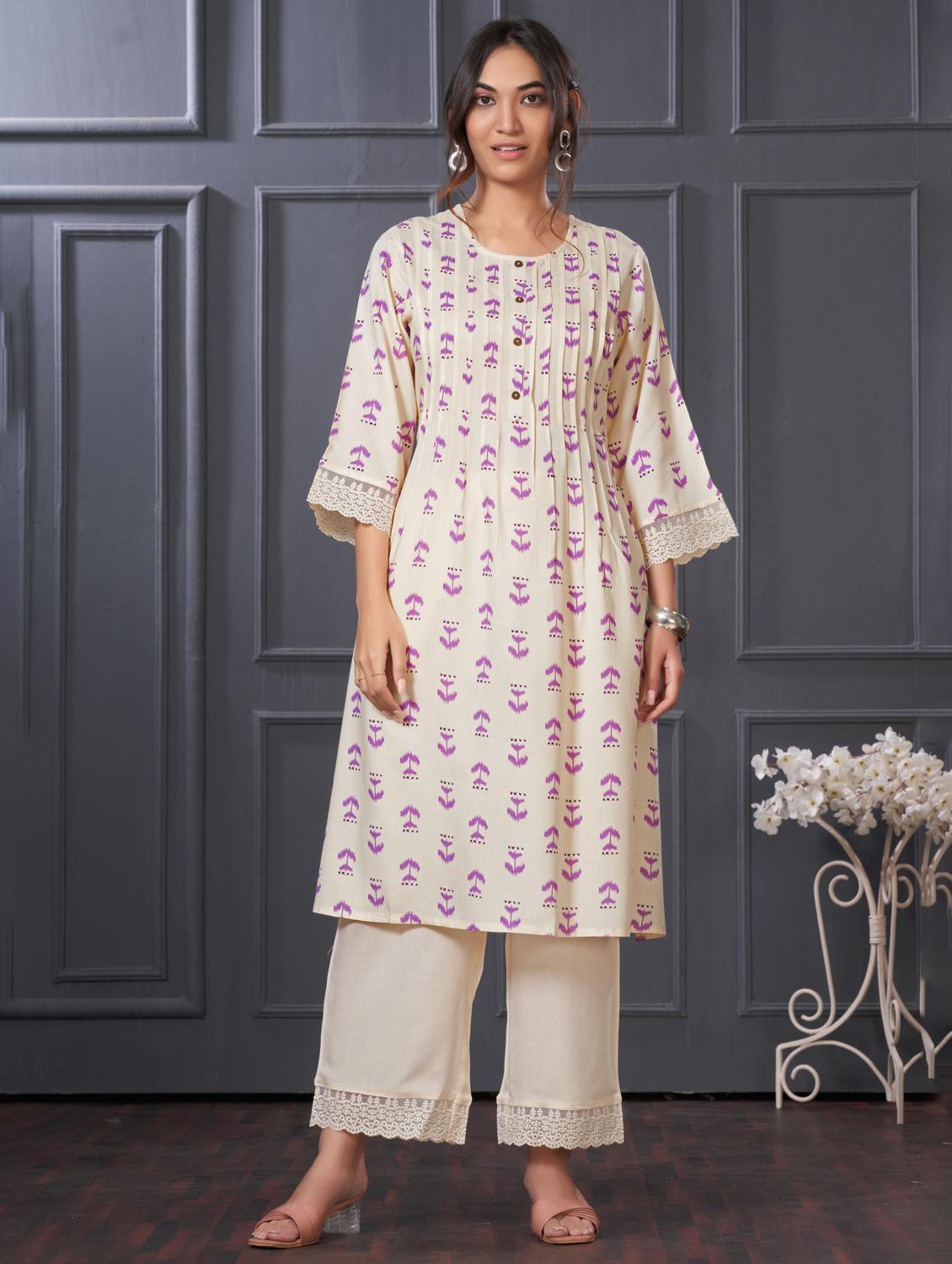 women three quarter sleeve kurta palazzo set - 21922355 -  Zoom Image - 0