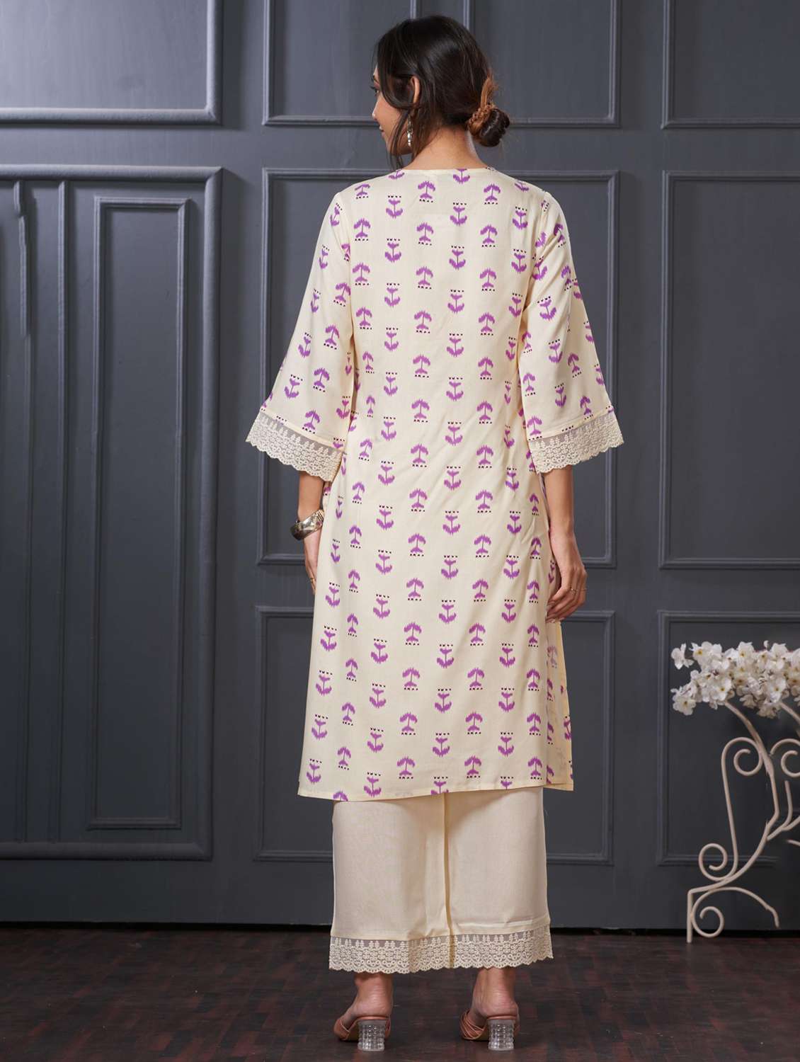 women three quarter sleeve kurta palazzo set - 21922355 - Standard Image - 3