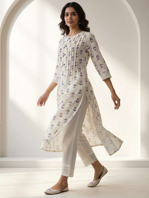 women three quarter sleeve kurta palazzo set - 21922355 -  Standard Image - 3