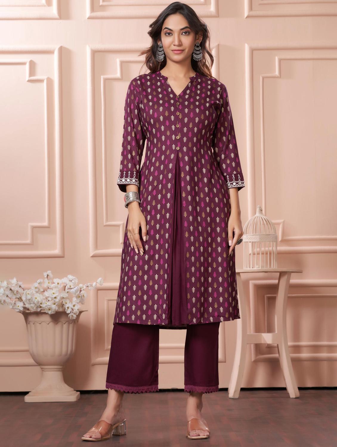 women printed three quarter sleeve kurta palazzo set - 21922356 - Zoom Image - 0