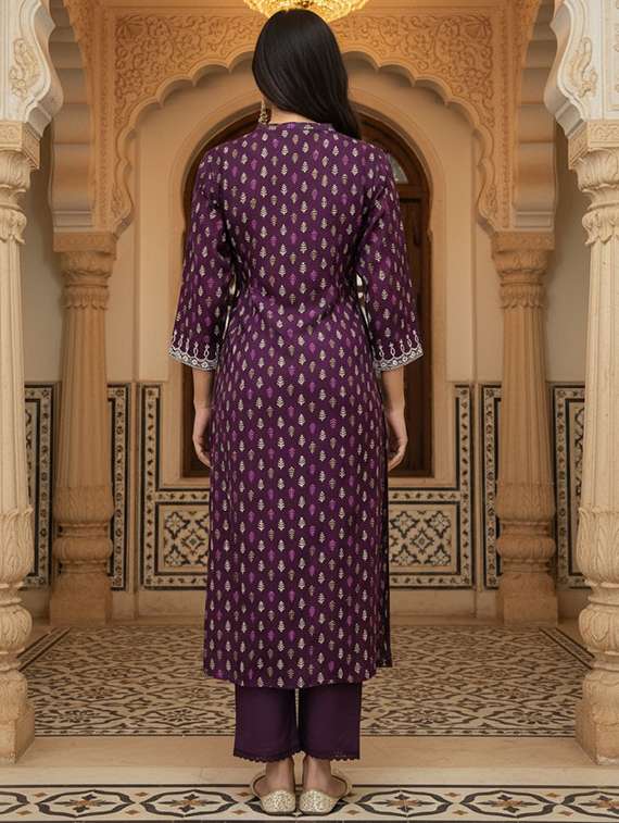women printed three quarter sleeve kurta palazzo set - 21922356 -  Standard Image - 5