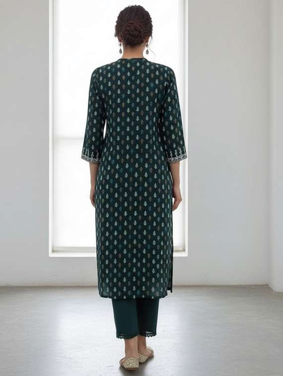 women printed three quarter sleeve kurta palazzo set - 21922357 -  Standard Image - 3