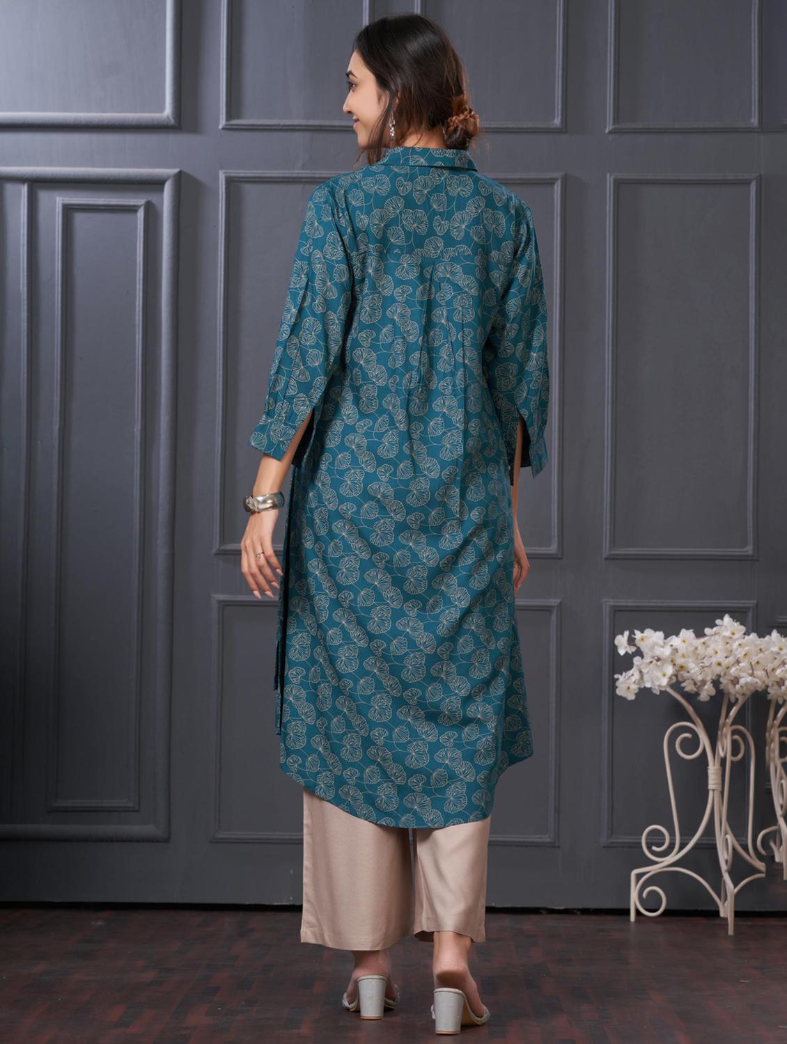 women printed three quarter sleeve kurta palazzo set - 21922358 - Standard Image - 3