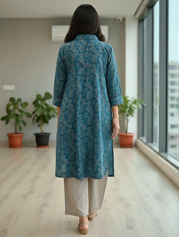 women printed three quarter sleeve kurta palazzo set - 21922358 -  Standard Image - 5