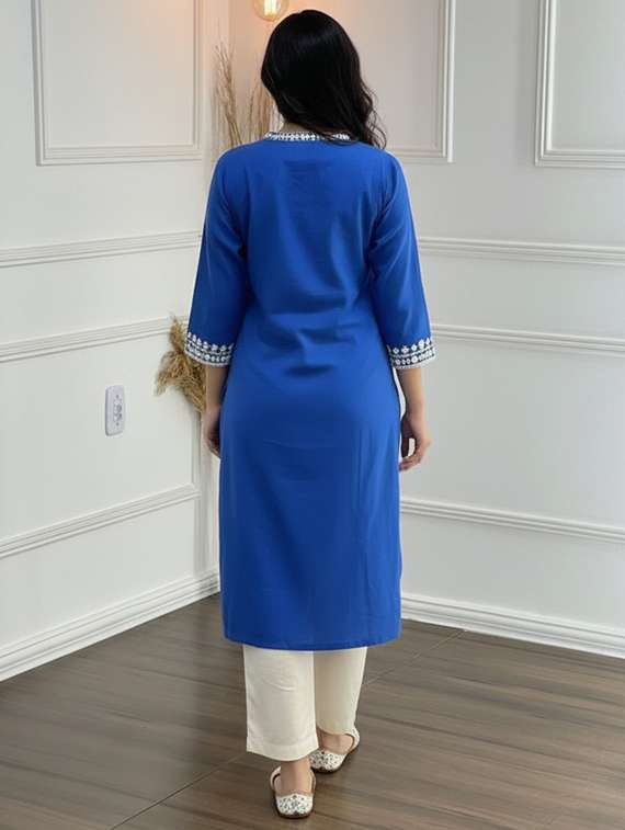 women solid three quarter sleeve kurta palazzo set - 21922360 -  Standard Image - 5