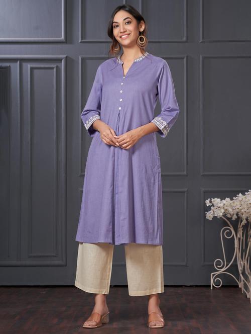 women solid three quarter sleeve kurta palazzo set - 21922361 - Standard Image - 0