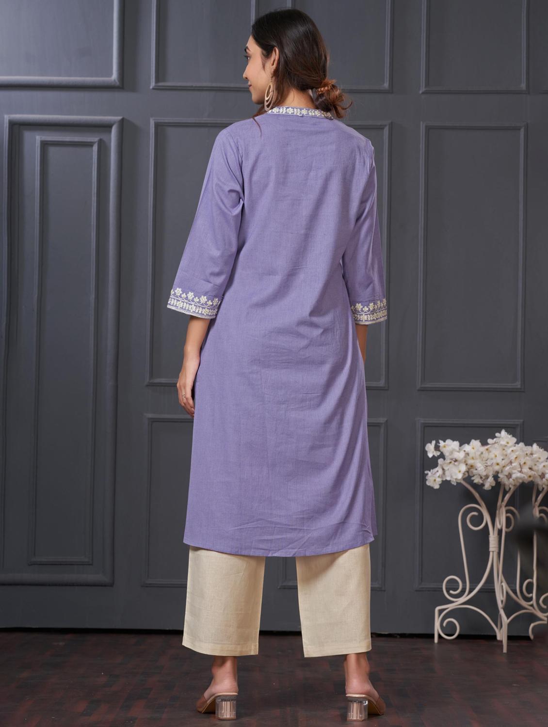 women solid three quarter sleeve kurta palazzo set - 21922361 - Standard Image - 3