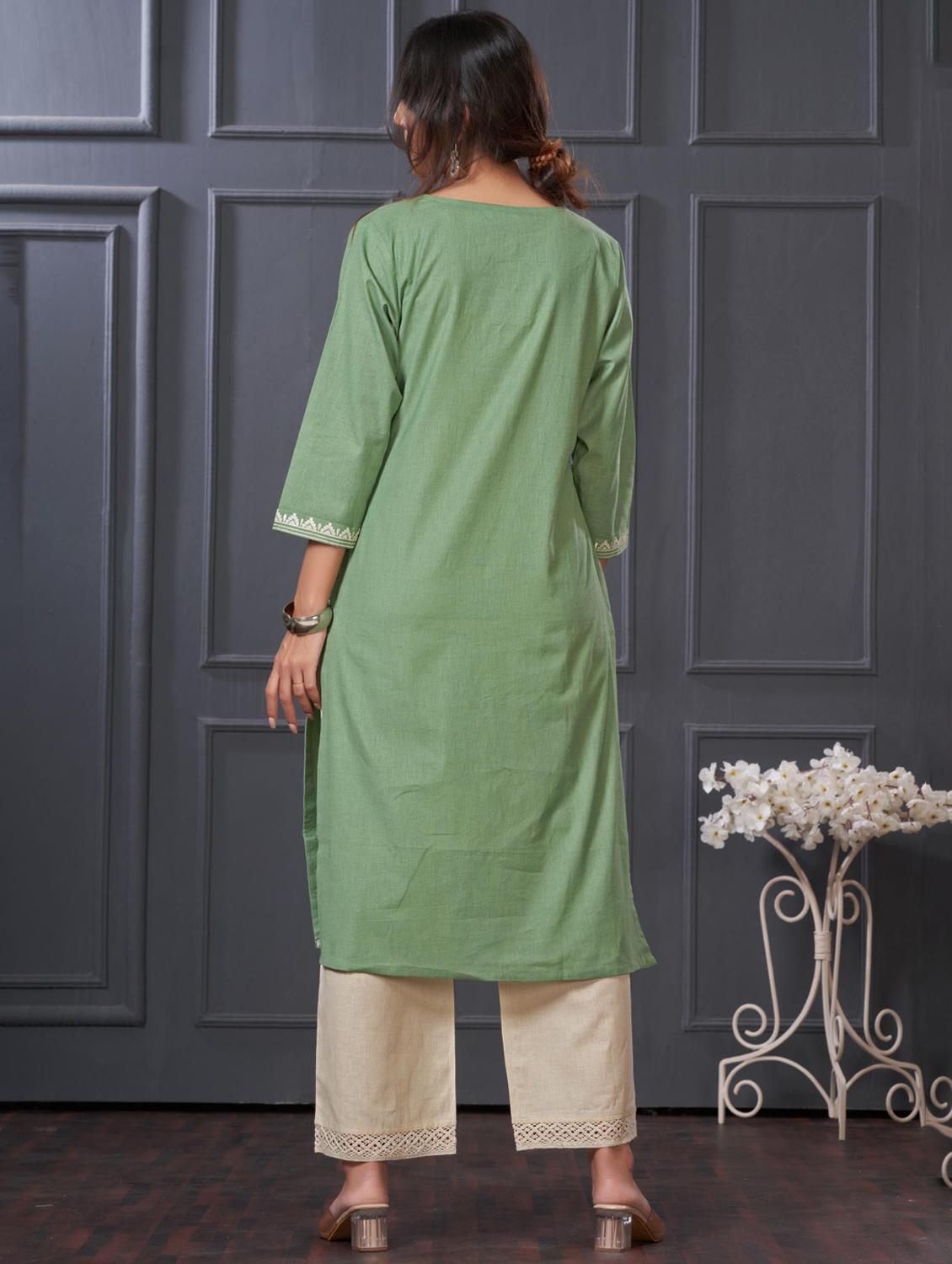 women embroidered three quarter sleeve kurta palazzo set - 21922362 - Standard Image - 3