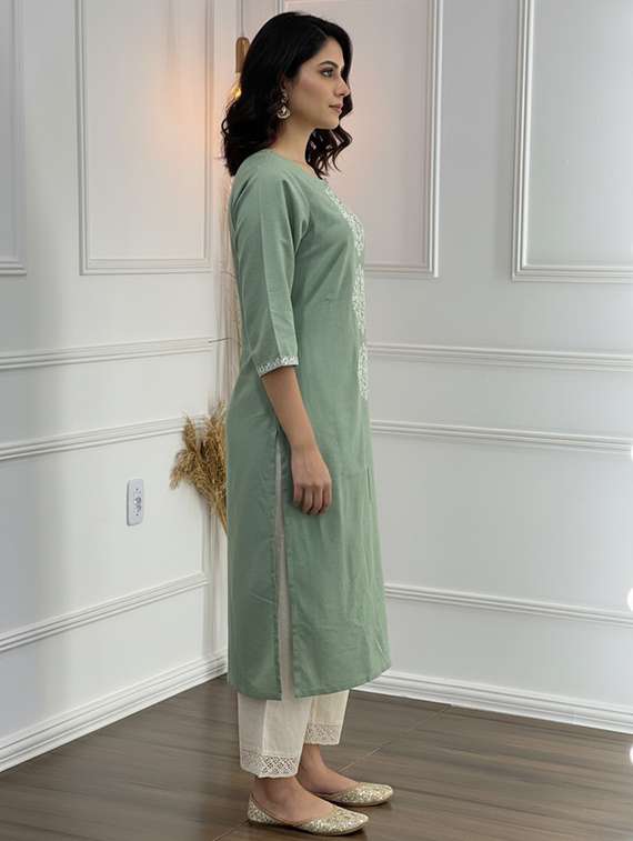 women embroidered three quarter sleeve kurta palazzo set - 21922362 -  Standard Image - 3