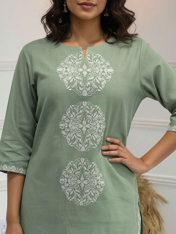 women embroidered three quarter sleeve kurta palazzo set - 21922362 -  Standard Image - 5