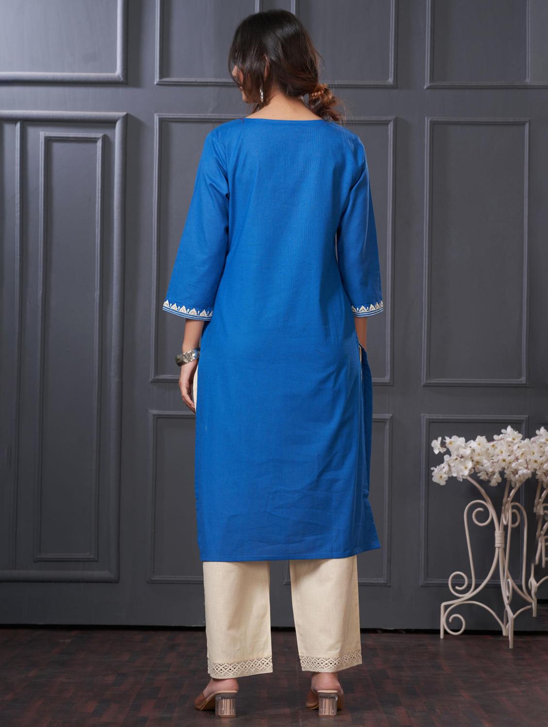 women embroidered three quarter sleeve kurta palazzo set - 21922363 - Standard Image - 3